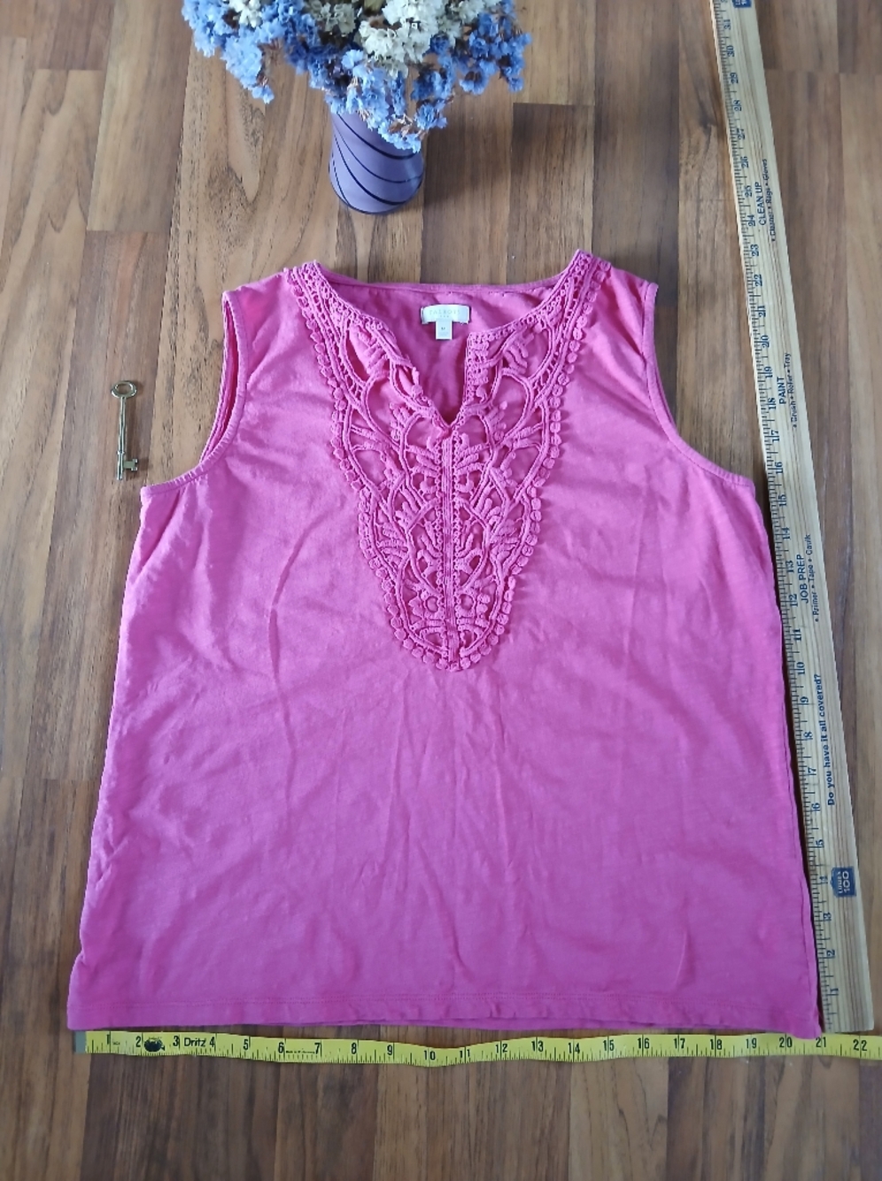Talbots Size Medium Sleeveless Pink Crochet-Trim Women's Top